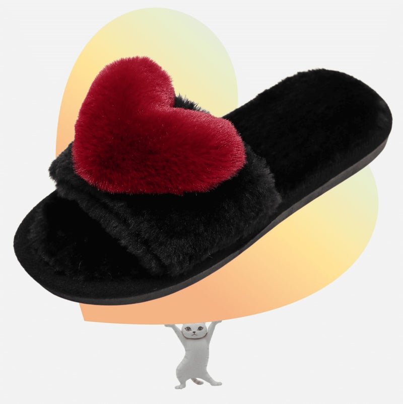 CRAZY LADY Women's Fuzzy LOVE House Slippers Soft Plush Furry Fur Open Toe Cozy Winter Warm Comfy Slip On S&als Indoor Outdoor Slippers for Women & Girls with Memory Foam (01/Wine Red, 6 7) - Image 4